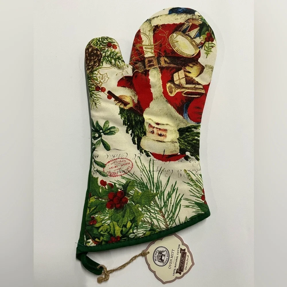Michel Design Works Oven Mitt Christmas Joy Santa 14” L x 7.5” W Cotton NWT